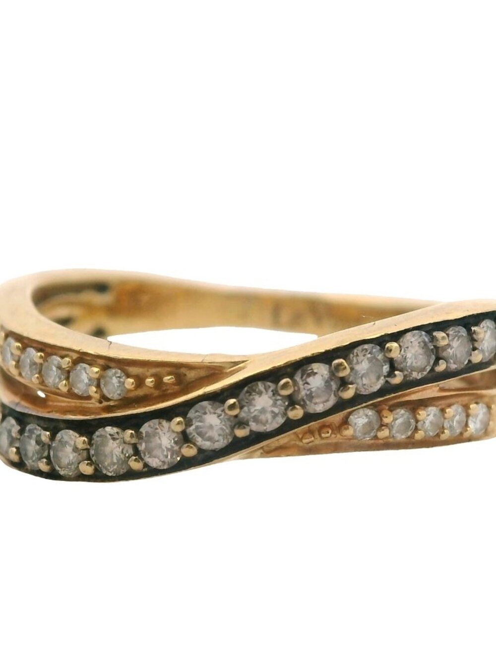 LeVian 14kt Yellow Gold and White Champagne Diamonds Crossover Ring Size 5.75